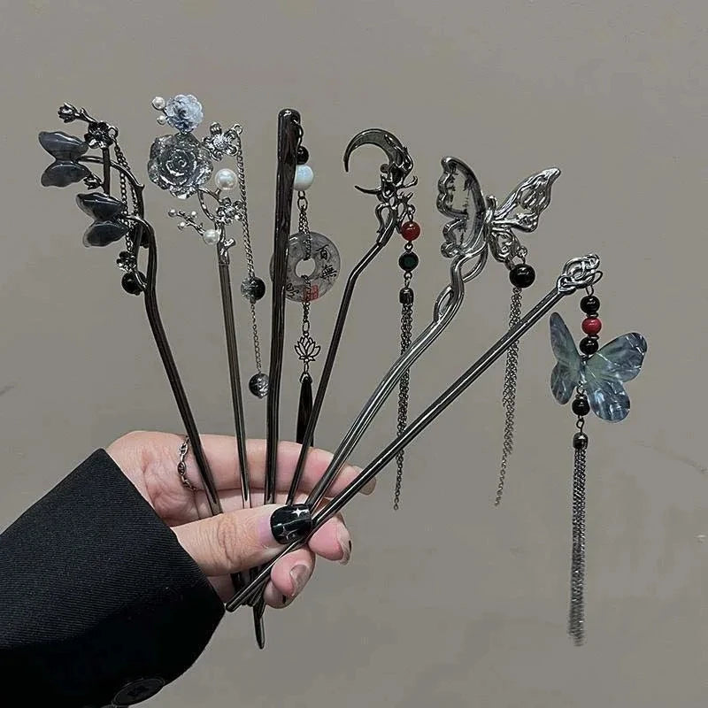 2024 New Chinese Style Butterfly Flower Tassel Hair Stick for Women