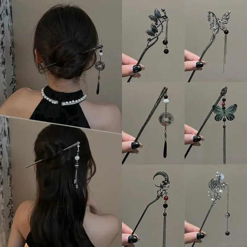 2024 New Chinese Style Butterfly Flower Tassel Hair Stick for Women