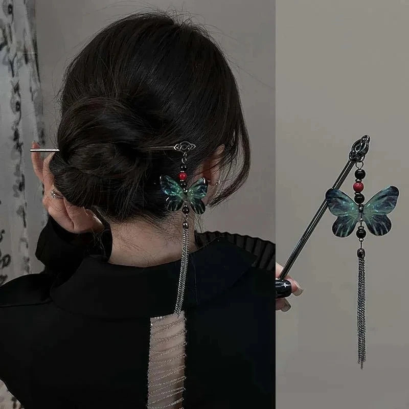 2024 New Chinese Style Butterfly Flower Tassel Hair Stick for Women