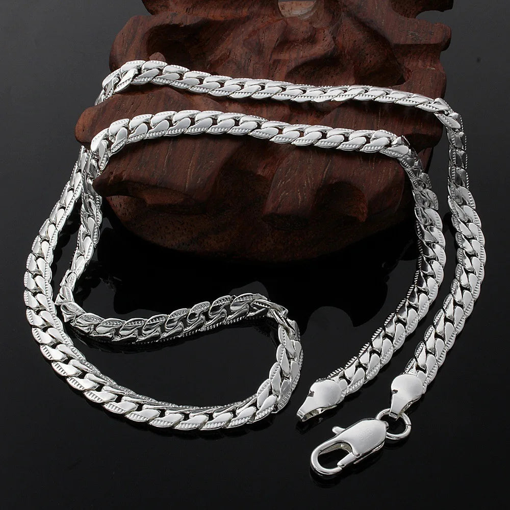 5MM Full Sideways Silver Plated Chain For Women 18-24 Inches Link Chain