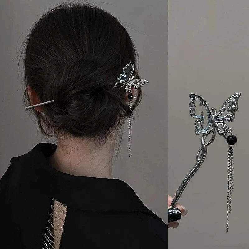 2024 New Chinese Style Butterfly Flower Tassel Hair Stick for Women