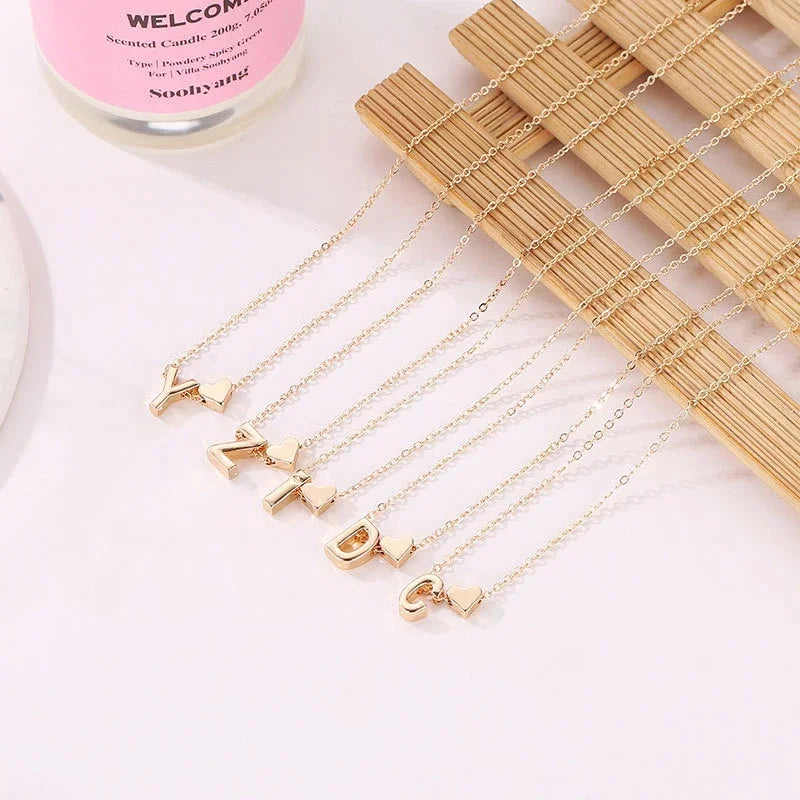SUMENG Fashion Tiny Heart Dainty Initial Necklace Gold Silver Color Letter Name Choker For Women