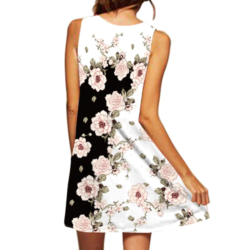 Women's New Dress V-neck Sleeveless Sexy Printed Dress