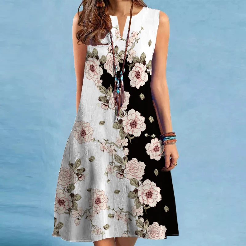 Women's New Dress V-neck Sleeveless Sexy Printed Dress