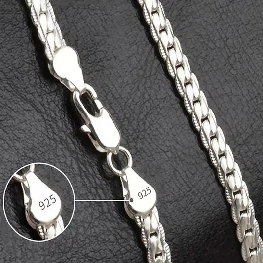 5MM Full Sideways Silver Plated Chain For Women 18-24 Inches Link Chain